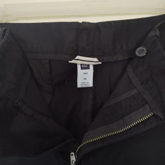 GAP WOMEN'S SIZE 14 BLACK WIDE LEG CROPPED TROUSER PANT DOUBLE BUTTON KHAKI PANT - Picture 2 of 6